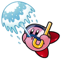 Artwork of Kirby using the Water Gun from Kirby Super Star Ultra
