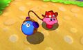 Screenshot of Whip Kirby capturing another Kirby with his lasso