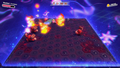 Masked Hammer Kirby launching fiery whirlwinds after flattening a Sssnacker in Attack! Masked Hammer Trial