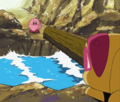 Kirby crosses a log bridge ahead of his dog.
