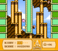 Kirby defeats a Bounder using his Dive Attack.