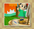 Adeleine finding a Crystal Shard in a cutscene from Kirby 64: The Crystal Shards