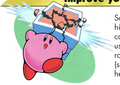 Kirby jumping against a block, breaking it