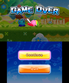 The Game Over screen in Kirby Fighters Deluxe.
