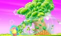 A special cutscene plays as Kirby eats his first large object - a tree - using Hypernova.
