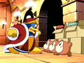 The Waddle Dees try to stop King Dedede from eating the dangerous potato chips that were meant for Kirby.
