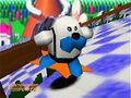 A playable Mr. Frosty in the unreleased Kirby's Air Ride (Nintendo 64)