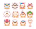 Die cut stickers from the "Waddle Dee Collection" merchandise line, featuring a Waddle Dee dressed as Whispy Woods