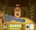Waddle Dee busts a hole in the ceiling (somehow)