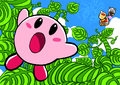"A Miracle Sent to the Skies" Celebration Picture from Kirby Star Allies, featuring an aghast Kirby during the events of Kirby: Triple Deluxe