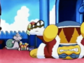 King Dedede suffering a similar fate as one of his Dedede Dolls in Don't Bank on It