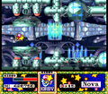 The Starship speeds up through the final part of the flying section. (Kirby Super Star)