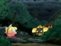 Cutter Kirby faces off against the Royal Racecar in the forest.