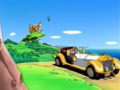 King Dedede and Escargoon watching a hot air balloon flying up from a distance in A Sunsational Puzzle