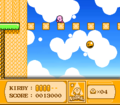 Kirby runs across a staggered Star Block bridge over a chasm.
