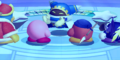 Kirby and co. listening to Magolor in the Lor Starcutter