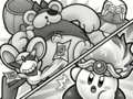 Fire Kirby faces off against the Squeaks in Kirby Meets the Squeak Squad!
