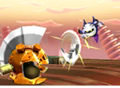 Meta Knightmare Returns credits picture from Kirby: Planet Robobot, featuring Meta Knight facing Kibble Blade 2.0