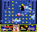 Kirby navigating past some Blippers on Planet Aqualiss in Kirby Super Star