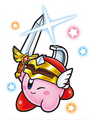 Colored illustration of Sword Hero Kirby, from Kirby: Super Team Kirby's Big Battle!
