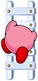 Artwork of Kirby climbing a ladder from Kirby: Nightmare in Dream Land