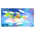 Heroes in Another Dimension credits picture from Kirby Star Allies, featuring Wing Kirby flying the Friend Star