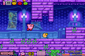 Kirby prepares to pounce on an Invincible Candy in Kirby & The Amazing Mirror