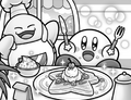 Kawasaki lets Kirby try the pie, in Kirby: Uproar at the Kirby Café?!.