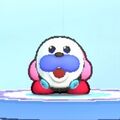 Kirby wearing the Mr. Frosty Dress-Up Mask in Kirby's Return to Dream Land Deluxe