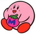 Artwork of Kirby holding a Maxim Tomato from Kirby's Adventure