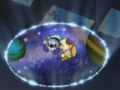 Kabu creates a visual space for Tiff and Meta Knight to learn of the Galaxia's history.