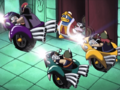The bikers ride past King Dedede and Escargoon.