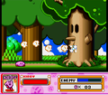 Whispy Woods firing Air Bullets in Kirby Super Star