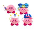 Small plushies from the "KIRBY MUTEKI! SUTEKI! CLOSET" merchandise line, featuring Kirby wearing a Kracko hat