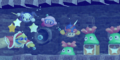 Kirby and co. swimming through a underwater tunnel passage of Egg Engines
