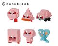 Kirby and the Forgotten Land Nanoblock figurines by Kawada, featuring Kirby