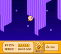 Kirby flies high into the sky to get away from the ground-dwelling foes.