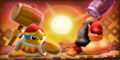 Dededetour! credits picture from Kirby: Triple Deluxe, featuring King Dedede and Bonkers DX preparing to strike each other