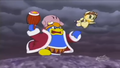 Kirby, King Dedede, and the princess charge into battle.
