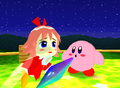 Ribbon meeting Kirby in Kirby 64: The Crystal Shards