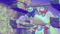Kirby and co. taking the ropes to climb the tower