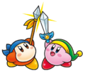 Obi illustration of Kirby and Bandana Waddle Dee from Kirby Fighters: The Destined Rivals!!