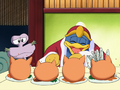 King Dedede takes his Scarfies to eat at Kawasaki's.