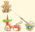 Illustration of Galbo along with Yariko, Tick, and Gabon from the true ending credits of Kirby 64: The Crystal Shards
