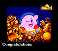 Perfect ending for The Great Cave Offensive in Kirby Super Star, showing Kirby with his treasure