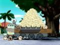 King Dedede's minions reveal a mountain of pies which they intend to use to strike the Cappies.