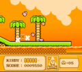 Kirby tries to outrun the falling coconuts on the beach in the last portion of the stage.