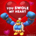 The infamous "You swole my heart" Kirby Star Allies-themed Valentine's Day card