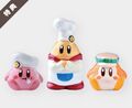 Kirby, Waddle Dee and Chef Kawasaki ceramic ornaments. Customers can choose one of them by buying certain dishes at Kirby Café Tokyo in December 2019 and 2020.