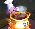 Cook Kirby stirring and seasoning his soup in Super Smash Bros. Brawl